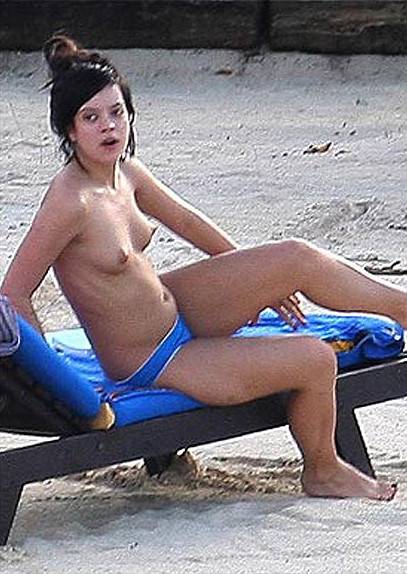 Lily Allen - Topless on a Caribbean beach - x2