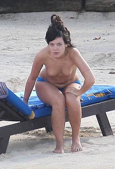 Lily Allen - Topless on a Caribbean beach - x3